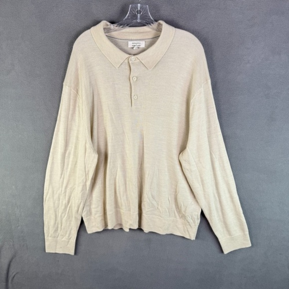 Banana Republic Mens Sweater‎ 2XL Merino Wool L/S Knit Polo Grandpa Quiet Luxury